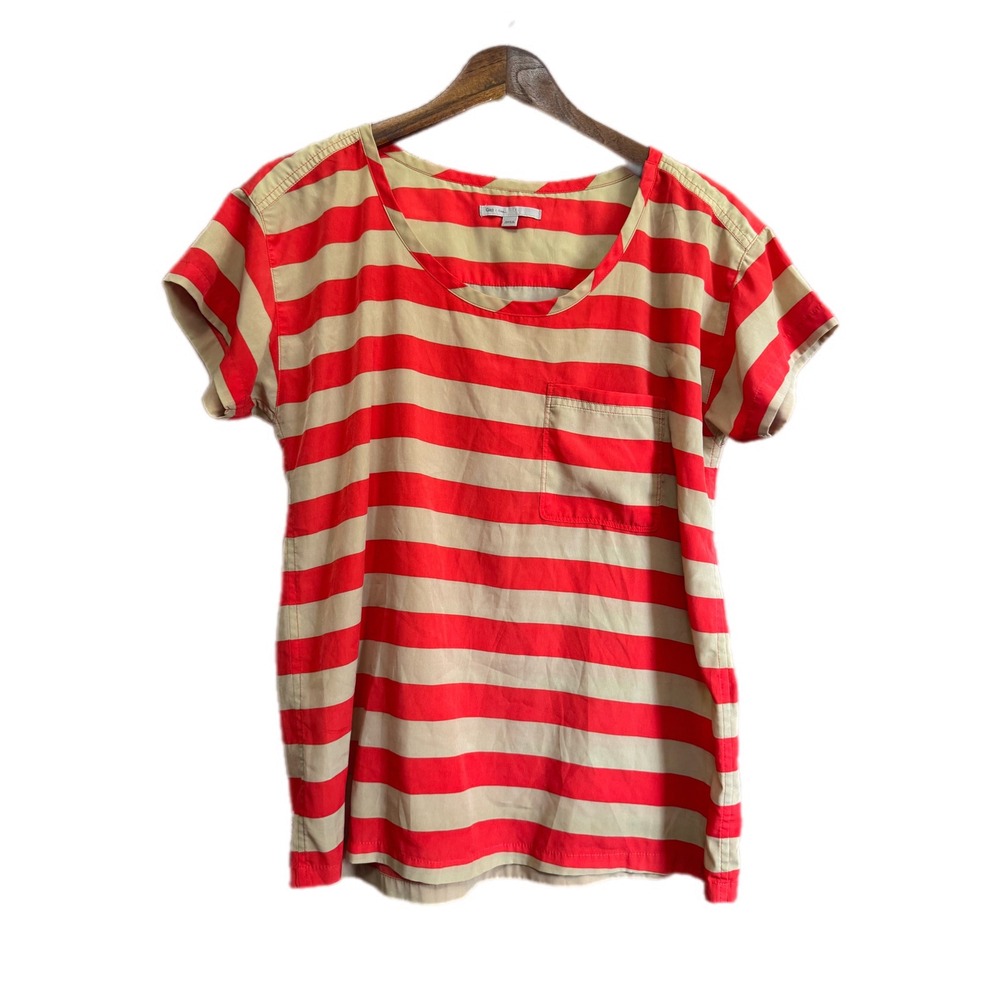Gap Striped Pocket Tee Womens Small Red Tan Excellent Short Sleeve Top